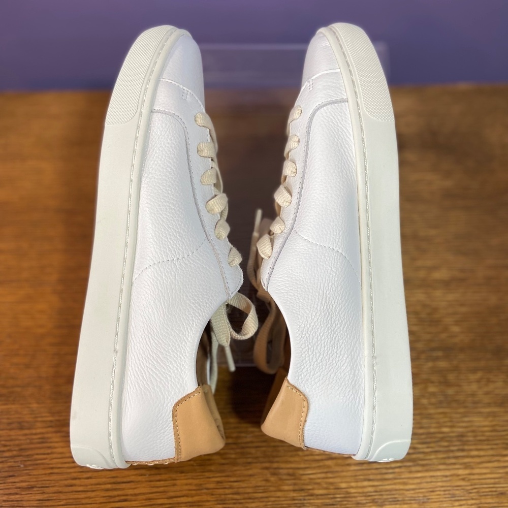 Soludos White Leather Sneakers with Tan Heel Accent - Picture 11 of 14